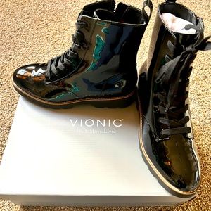 Vionic Lani patent leather combat boots. Brand new in box.